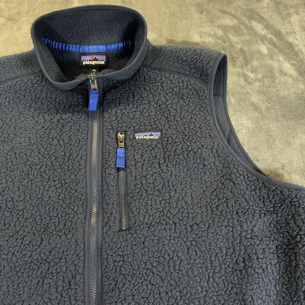 Patagonia Sz XXL Retro Pile Vest Navy Blue Mens Full Zip Gilet
